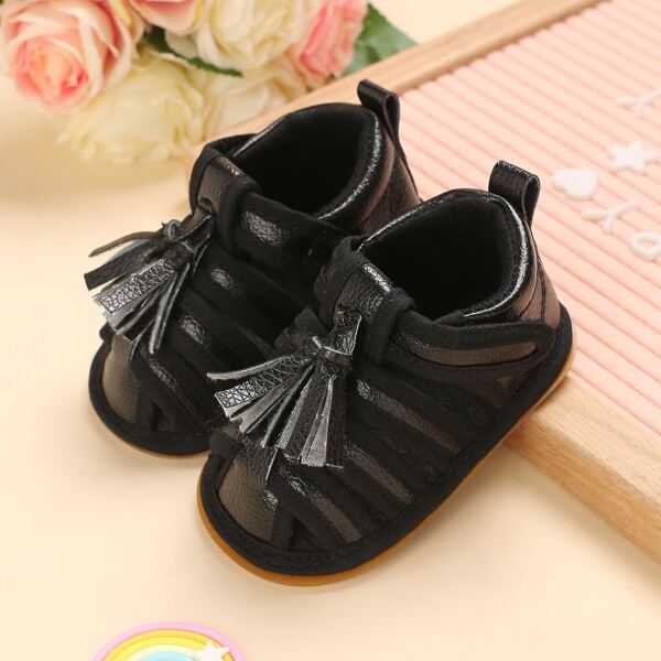 

Baby Girl Tassel Decor Sandals, Black
