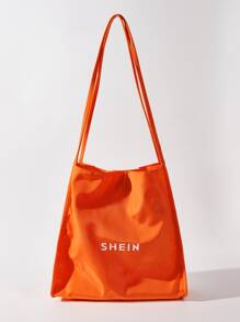 SHEIN Logo Print Waterproof Tote Bag - Orange - View 1