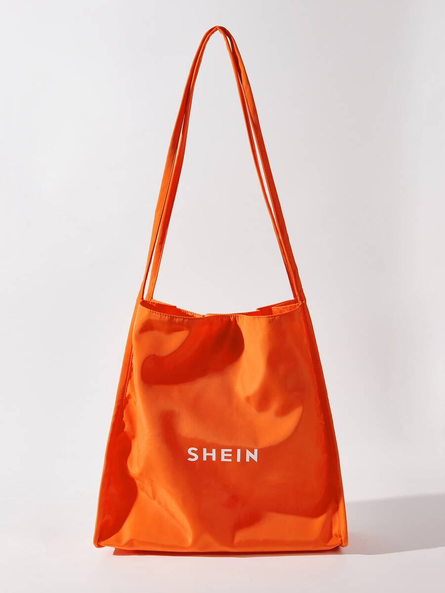 SHEIN Logo Print Waterproof Tote Bag - Orange - View 1