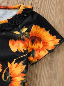 Bebé niña Vestido con estampado de girasol bajo con fruncido - Multicolor - Ver 3