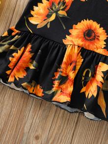 Bebé niña Vestido con estampado de girasol bajo con fruncido - Multicolor - Ver 4