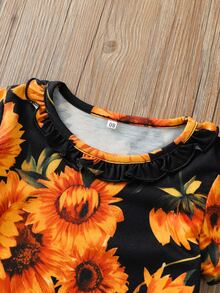 Bebé niña Vestido con estampado de girasol bajo con fruncido - Multicolor - Ver 5