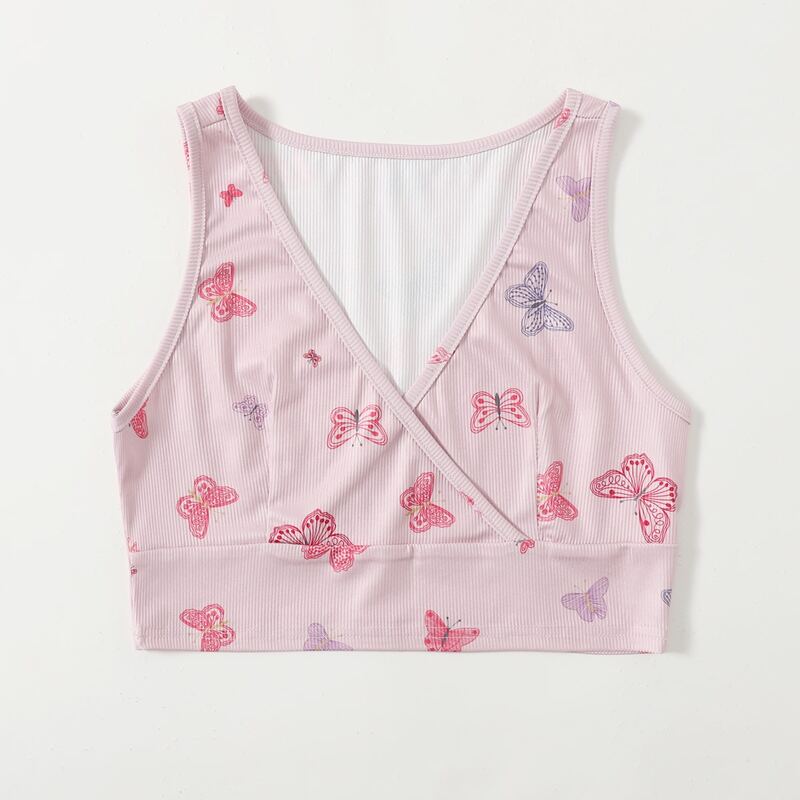 

Butterfly Graphic Ribbed Tank Top, Baby pink
