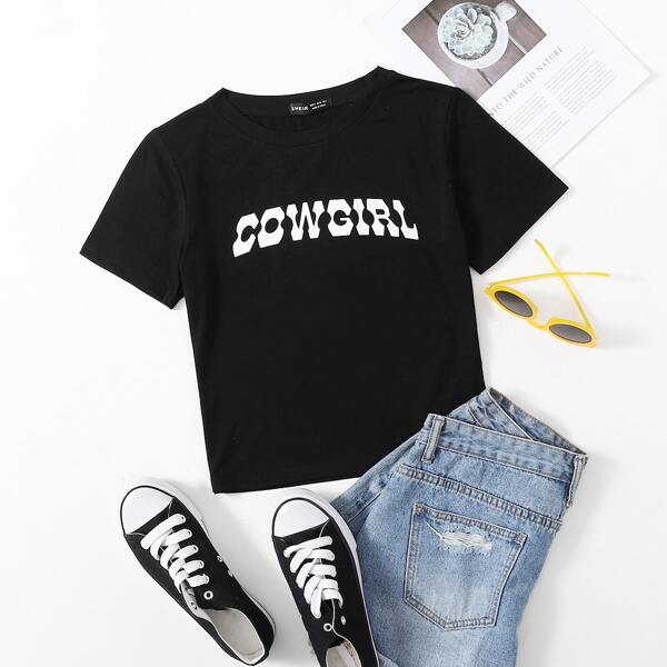 

Letter Graphic Crew Neck Tee, Black
