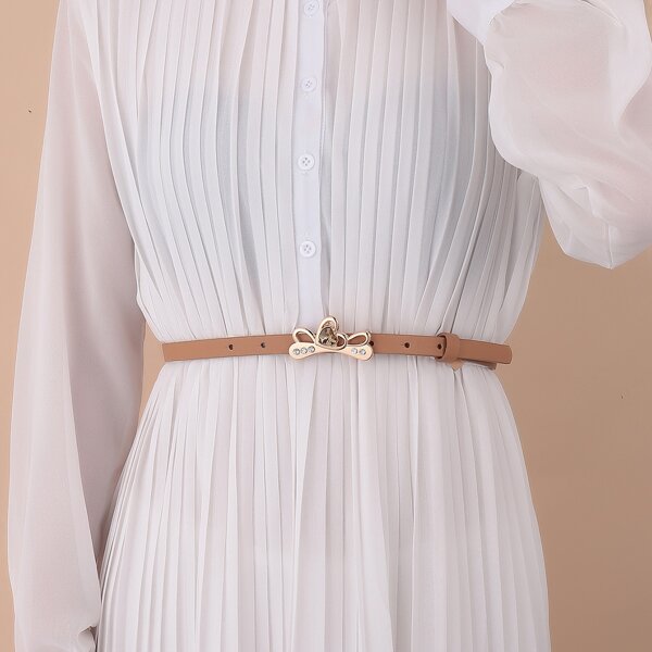 

Rhinestone Detail Skinny Belt, Brown