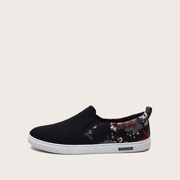 

Men Floral Print Slip On Sneakers, Black