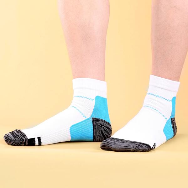 

5pairs Colorblock Ankle Socks, Blue and white