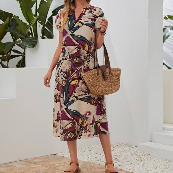 

Abstract Print Tunic Dress, Multicolor