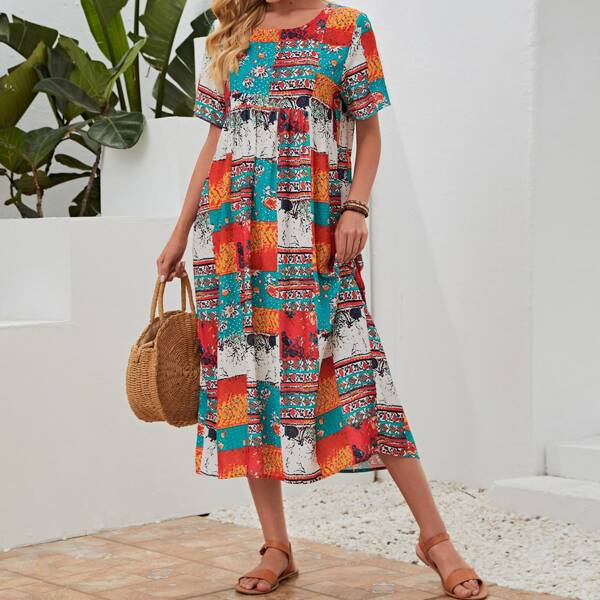 

Floral Print Babydoll Dress, Multicolor