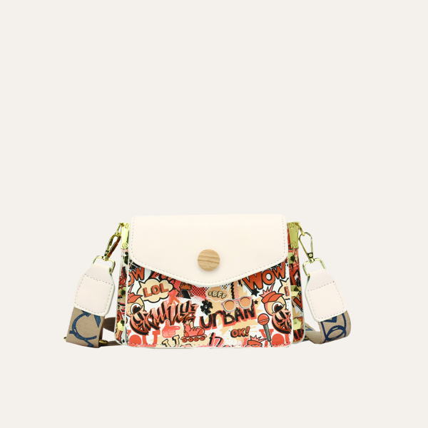 

Cartoon Words Print Crossbody Bag, Orange