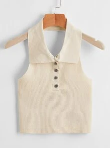 لباس علوي محبوك مضلع بازرار امامي - لون مشمشي - مشاهدة 1