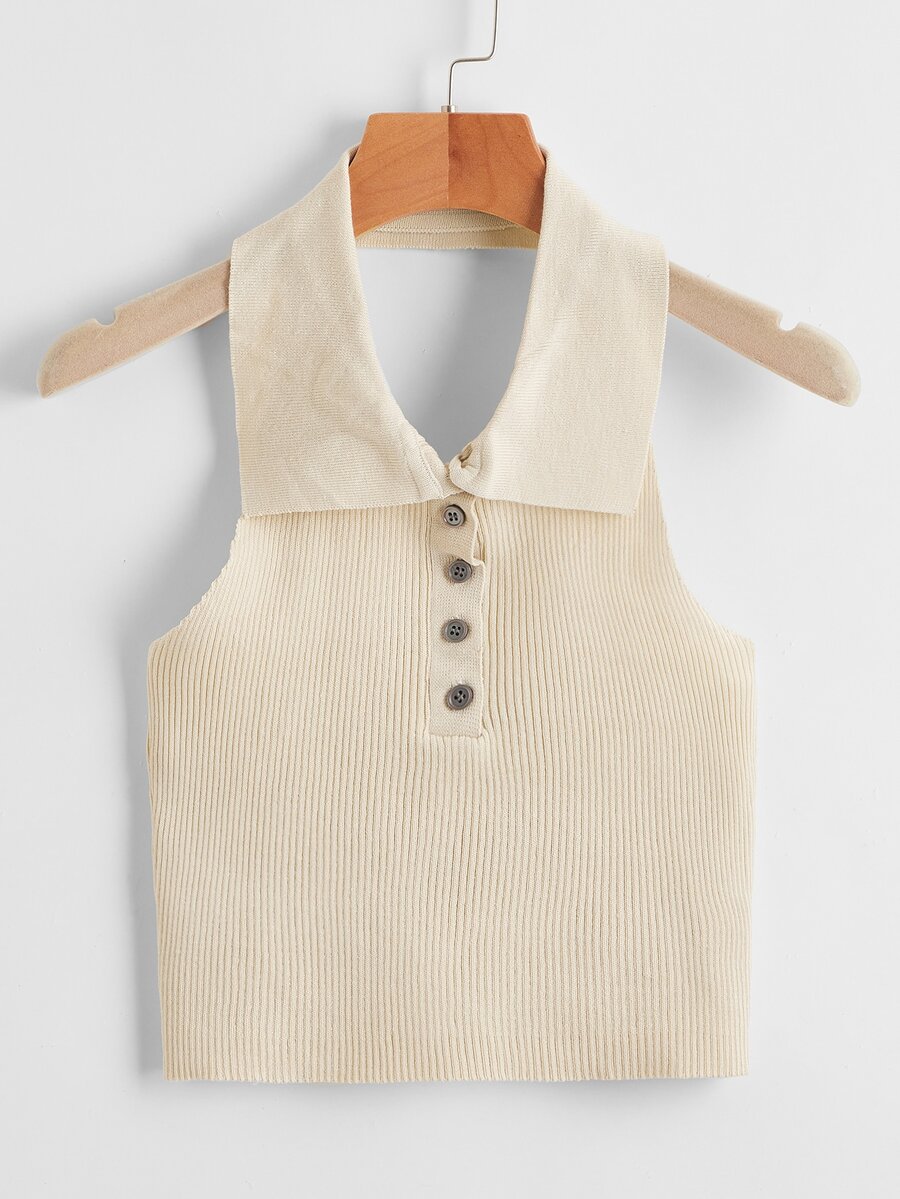 لباس علوي محبوك مضلع بازرار امامي - لون مشمشي - مشاهدة 1