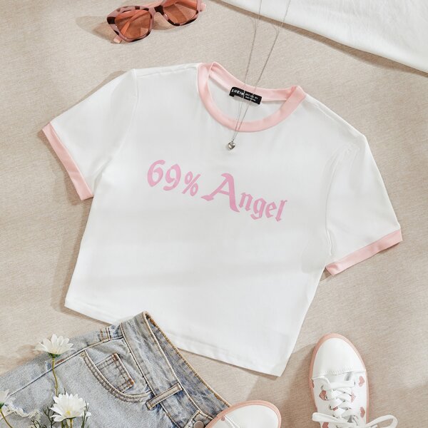 

Letter Graphic Crop Ringer Tee, White