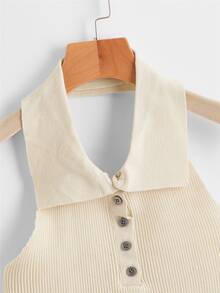 لباس علوي محبوك مضلع بازرار امامي - لون مشمشي - مشاهدة 3