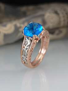 Cubic Zirconia Decor Ring - Blue - View 1