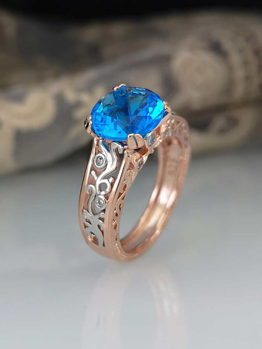 Cubic Zirconia Decor Ring - Blue - View 1