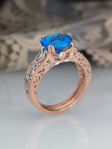 Cubic Zirconia Decor Ring - Blue - View 2