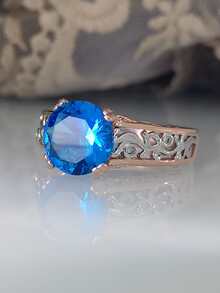 Cubic Zirconia Decor Ring - Blue - View 3