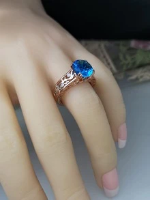 Cubic Zirconia Decor Ring - Blue - View 4