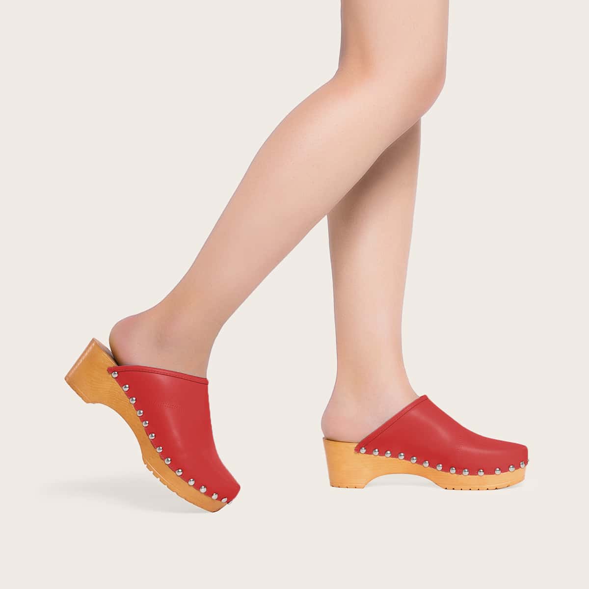 

Studded Decor Flatform Shoes, Red