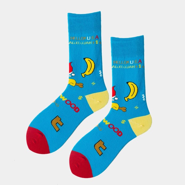 

Cartoon Graphic Crew Socks, Multicolor