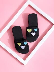 1 雙女童可愛心型設計時尚休閒拖鞋 - 黑與白 - 查看 2