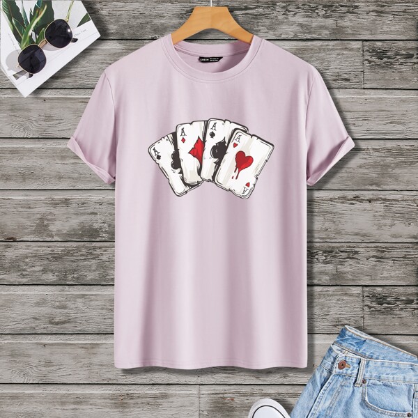 

Men Playing Cards Print Short Sleeve Tee, Lilac purple