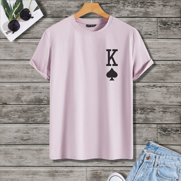 

Men Letter Graphic Round Neck Tee, Lilac purple