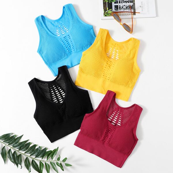 

4 Pack Hollow Out Sports Bra, Multicolor