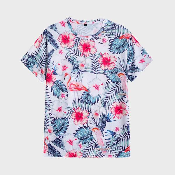 

Men Tropical Print Crew Neck Tee, Multicolor