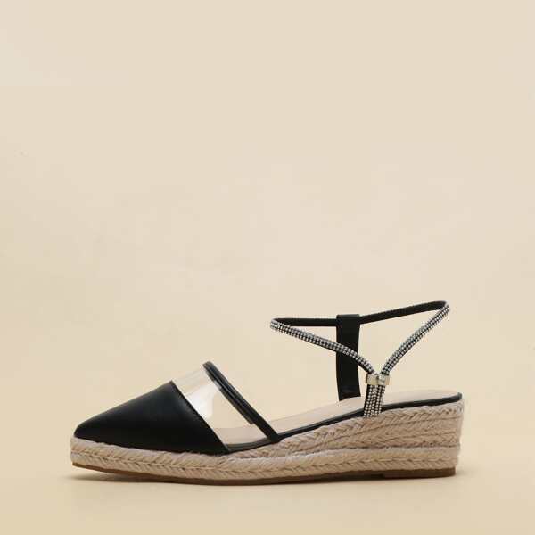 

Rhinestone Decor Espadrille Wedges, Black