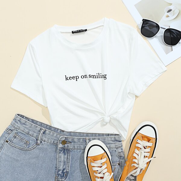 

Slogan Graphic Round Neck Tee, White