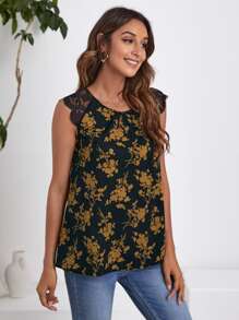 Floral Contrast Lace Blouse - Multicolor - View 3