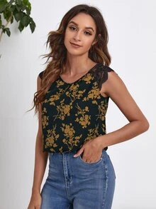 Floral Contrast Lace Blouse - Multicolor - View 5