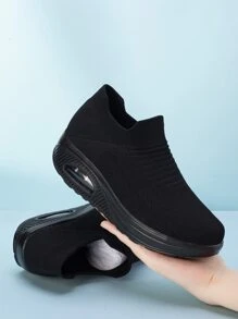 Fall/Winter Women's Cushioned Breathable Casual Thick-Soled Sneakers - Black - View 2