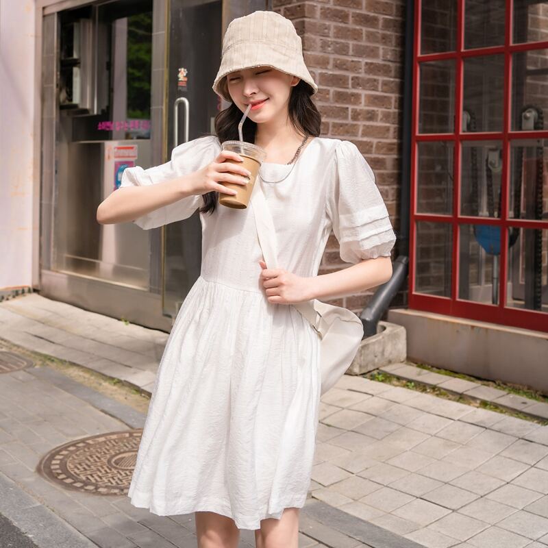

Solid Tie Back Smock Dress, White