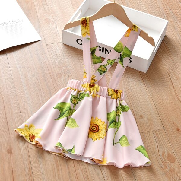 

Toddler Girls Sunflower Print Overall Skirt, Baby pink