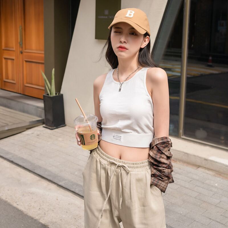 

Number Patched Crop Tank Top, White