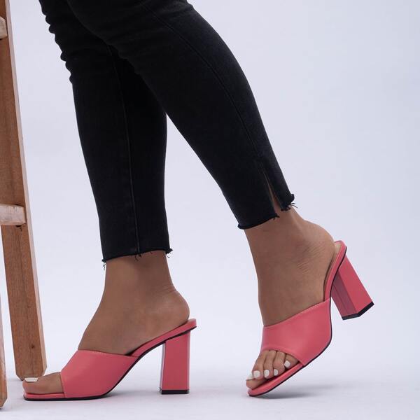 

Minimalist Chunky Heeled Sandal Mules, Hot pink
