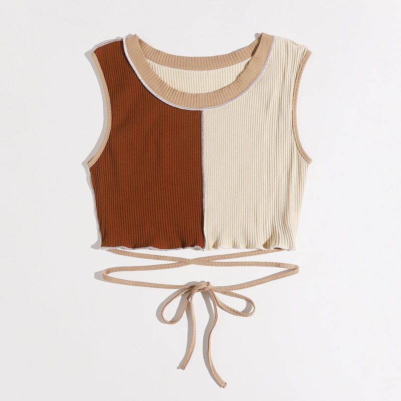 

Colorblock Criss Cross Ribbed Tank Top, Multicolor