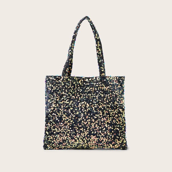 

Allover Sequin Decor Tote Bag, Black
