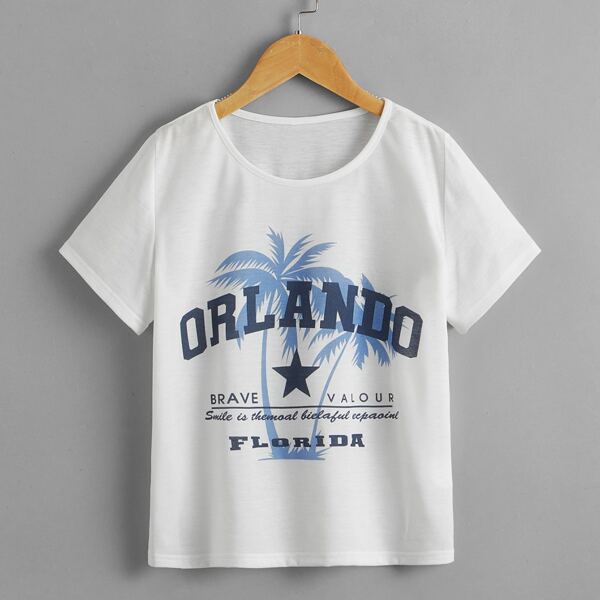 

Girls Tropical And Letter Graphic Tee, White