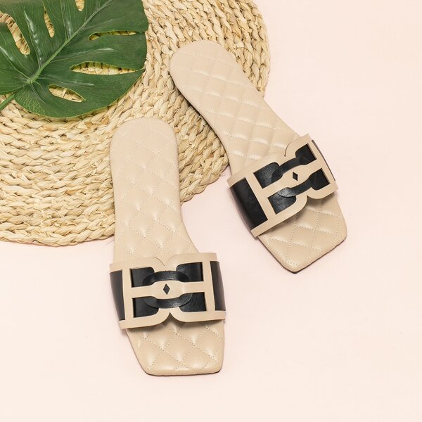 

Two Tone Slide Sandals, Black