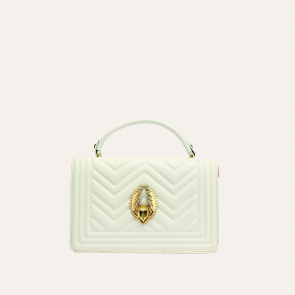 

Metal Decor Quilted Satchel Bag, White