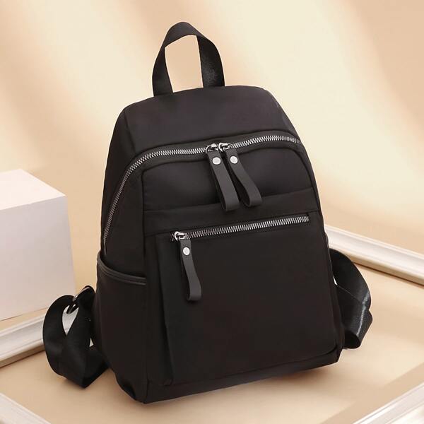 

Minimalist Double Zipper Classic Backpack, Black