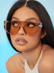 Kính thời trang gọng phẳng với tròng kính màu - Màu be - Xem 6