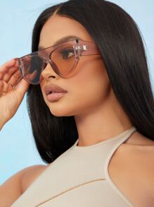 Kính thời trang gọng phẳng với tròng kính màu - Màu be - Xem 7