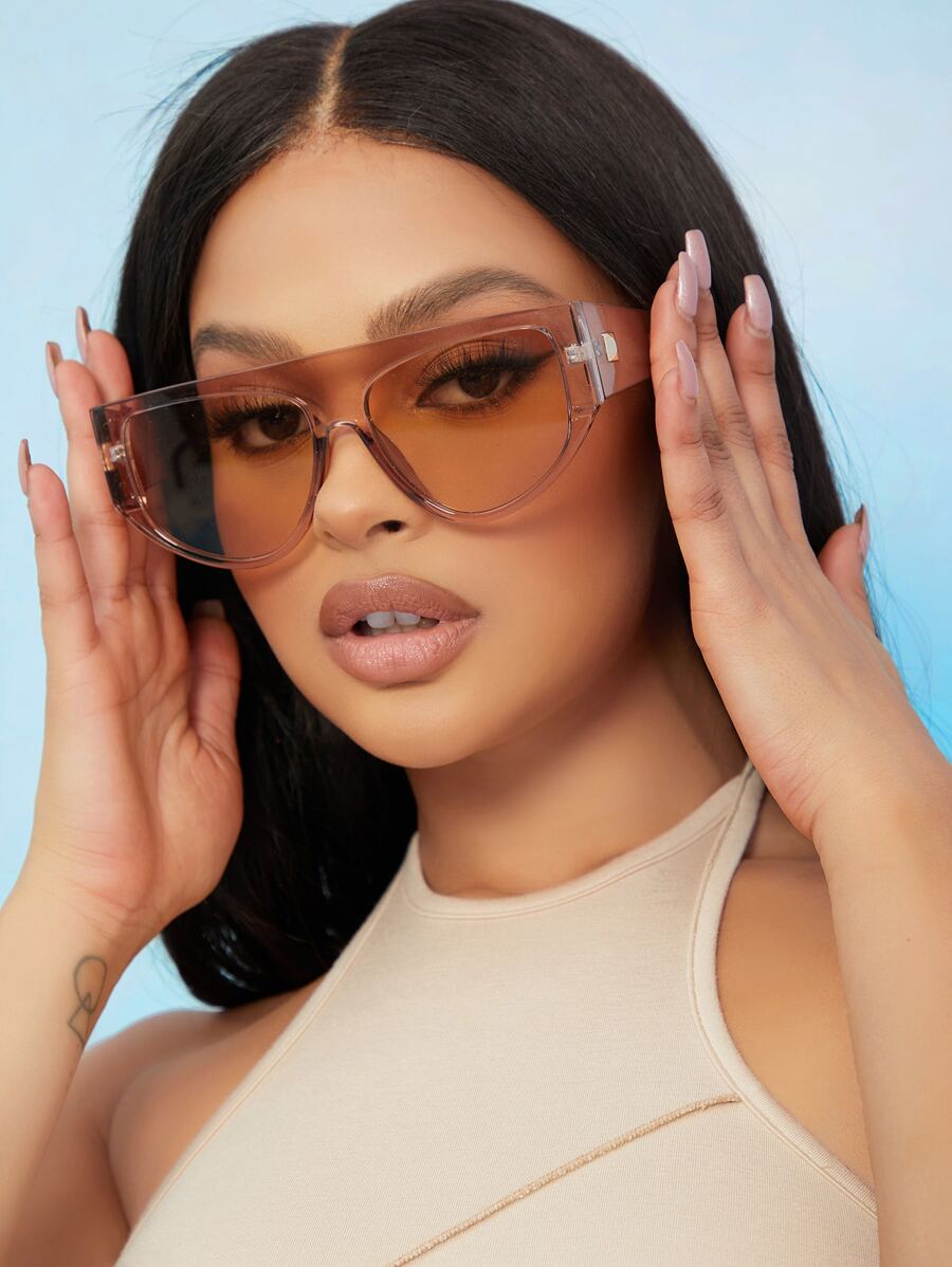 Kính thời trang gọng phẳng với tròng kính màu - Màu be - Xem 1