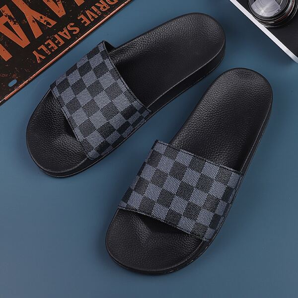 

Men Checked Slides, Black