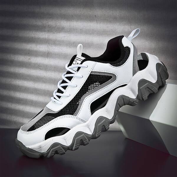 

Men Mesh Panel Cut Out Chunky Sneakers, White